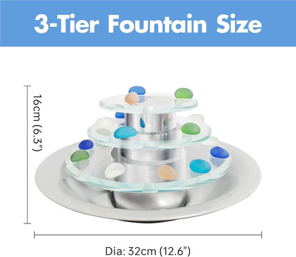 Pamopamo Indoor Tabletop Fountain 3-Tier Waterfall, Zen Meditation Fountain with LED Light, Small Desk Water Feature Soothing Sound Relaxing for Office Home Décor