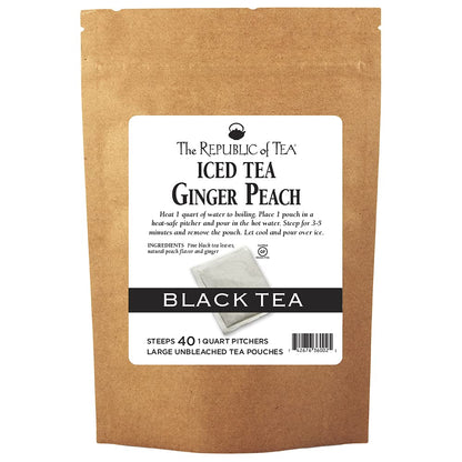 The Republic of Tea – Ginger Peach Black Iced Tea Bags, 40 Large Quart-Sized Iced Tea Pouches, Naturally Caffeinated
