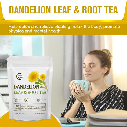 Organic Dandelion Leaf & Root Tea, Supports Kidney Function and Healthy Digestion, Caffeine Free, 40 Tea Bags