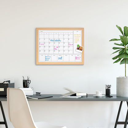 3-in-1 Dry Erase Calendar for Wall, Magnetic Surface Calendar Whiteboard | 17x13 inches Monthly & Weekly Planner Whiteboard, Dry Erase Board with Black Wood Frame, Magnetic Calendar for Classroom