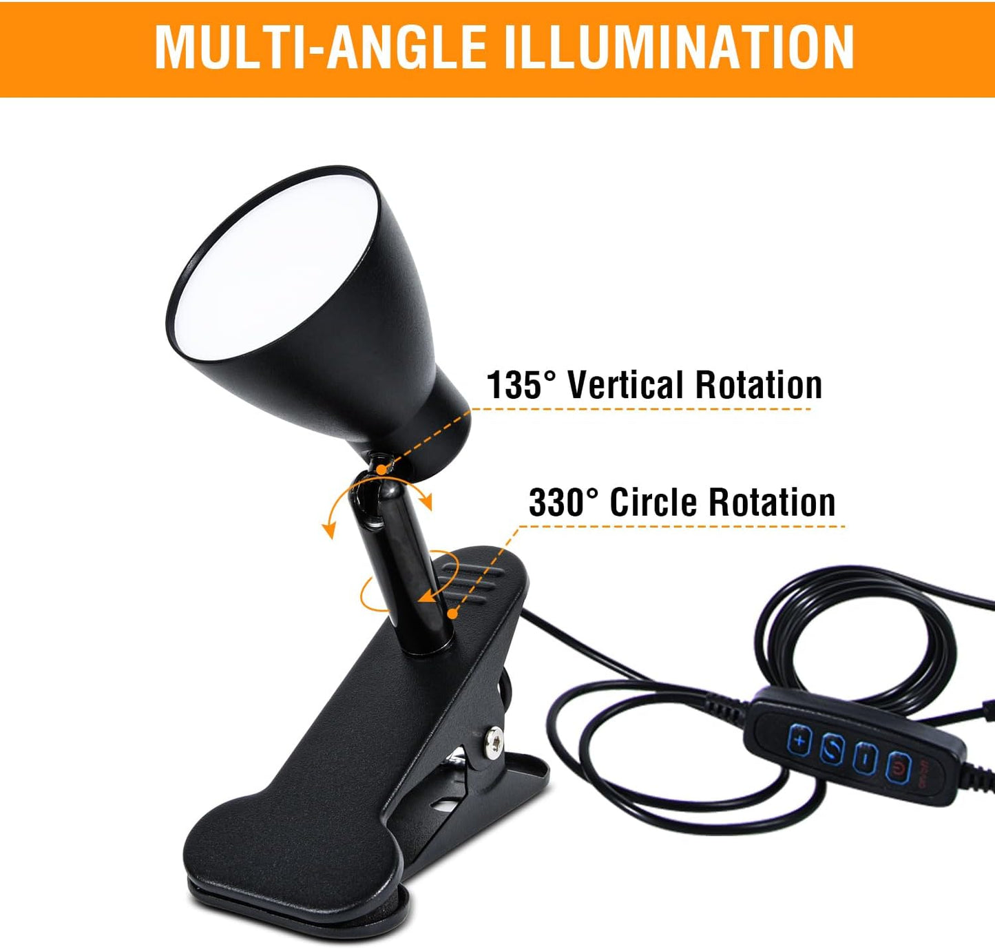 CRI 90+ Eye-Care Clip Light for Reading, 6W Small Clamp Lamp for Desk, Flexible Gooseneck Clip Lamp for Bed Headboard with 3 Color Modes & 10 Brightness(Adapter Include)