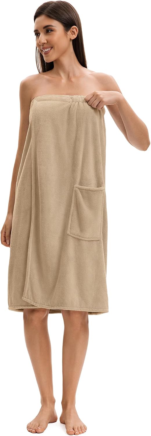 Towel Wrap For Women After Shower，Plush Bath Robe Female，Sauna Spa Wrap Around Towels With Pockets