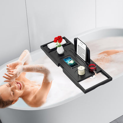 Premium Bamboo Bathtub Tray Caddy - Bath Tub Tray Table for Bathtub - Bath Caddy Tray for Bathtub, Expandable Size, Fits Most Bath Tubs