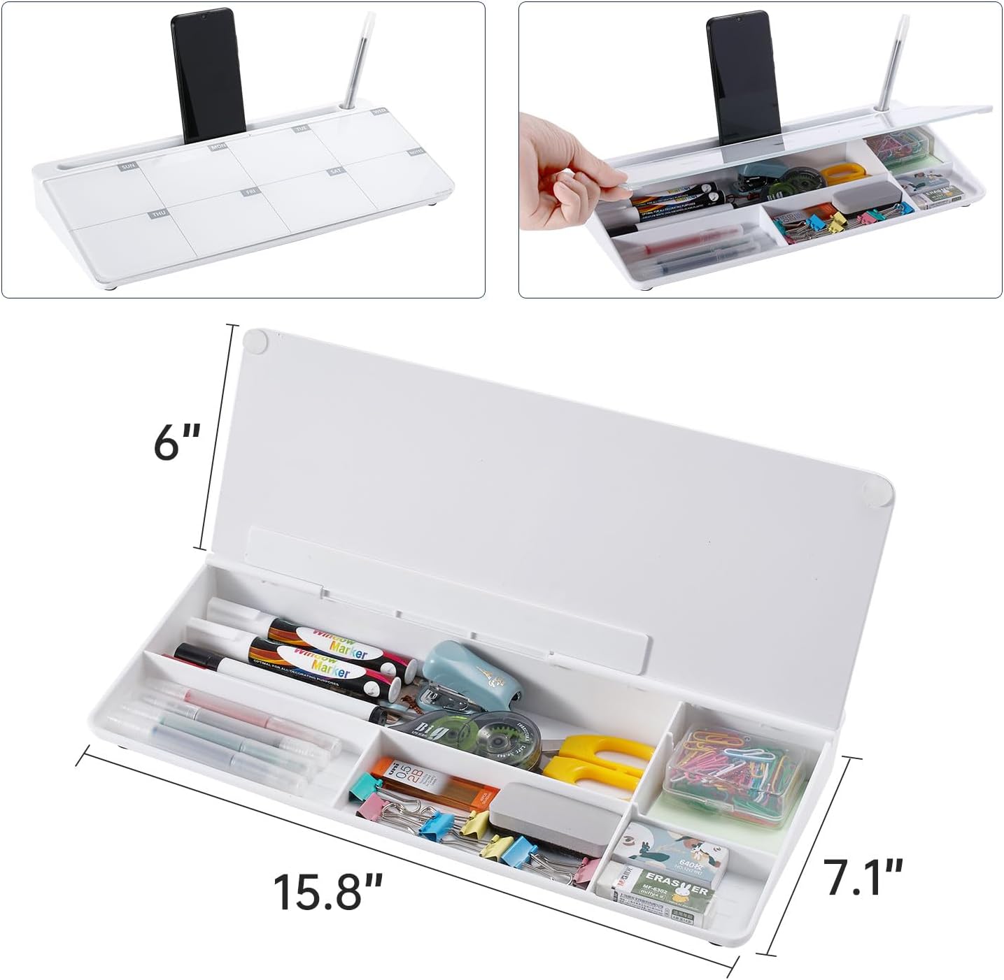 TSJ OFFICE Whiteboard Weekly Dry-Erase-Board - Desktop White Board Calendar Desk Organizers with Accessories Computer Keyboard Stand with Drawer, for Office, Home, School Supplies - White Calendar
