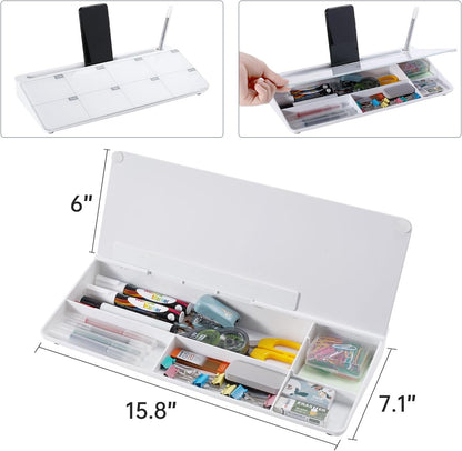 TSJ OFFICE Whiteboard Weekly Dry-Erase-Board - Desktop White Board Calendar Desk Organizers with Accessories Computer Keyboard Stand with Drawer, for Office, Home, School Supplies - White Calendar