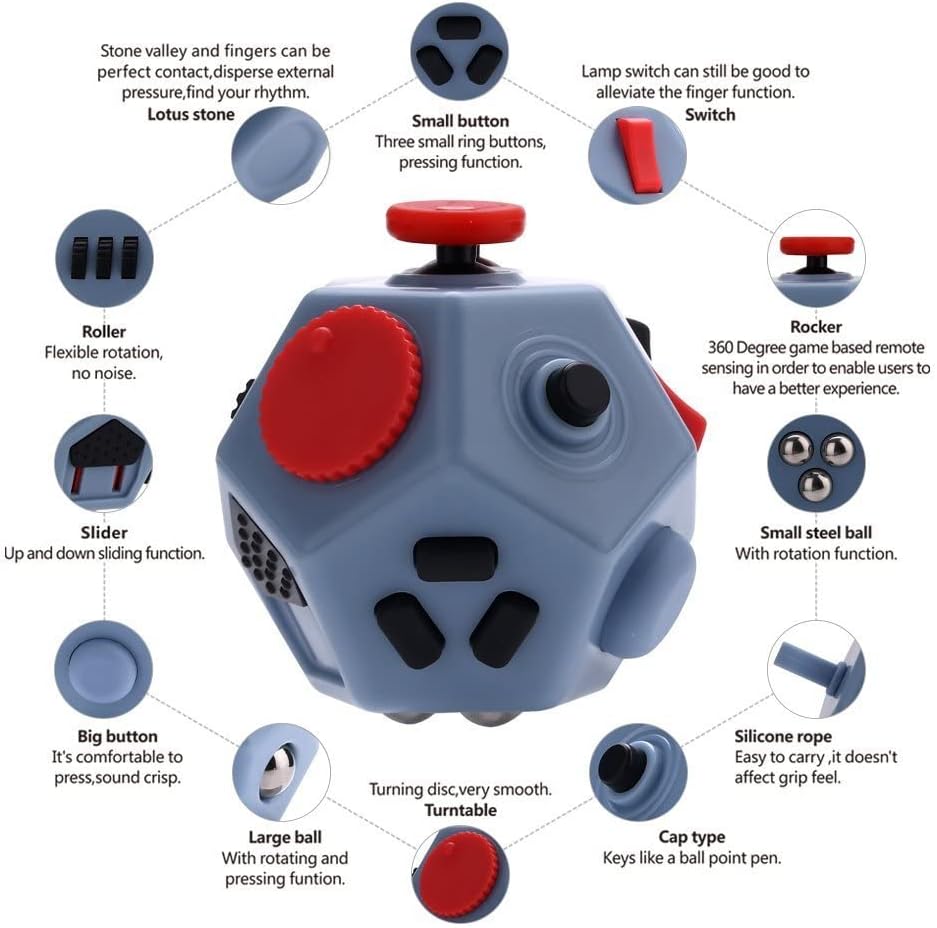 UOOEFUN Small Fidget Toys,12 Sided Fidget Toys,Mini Cube Toys Relief Stress,Autism and Anxiety Depression Anti for Kids Adults Improve Focus (Grey)