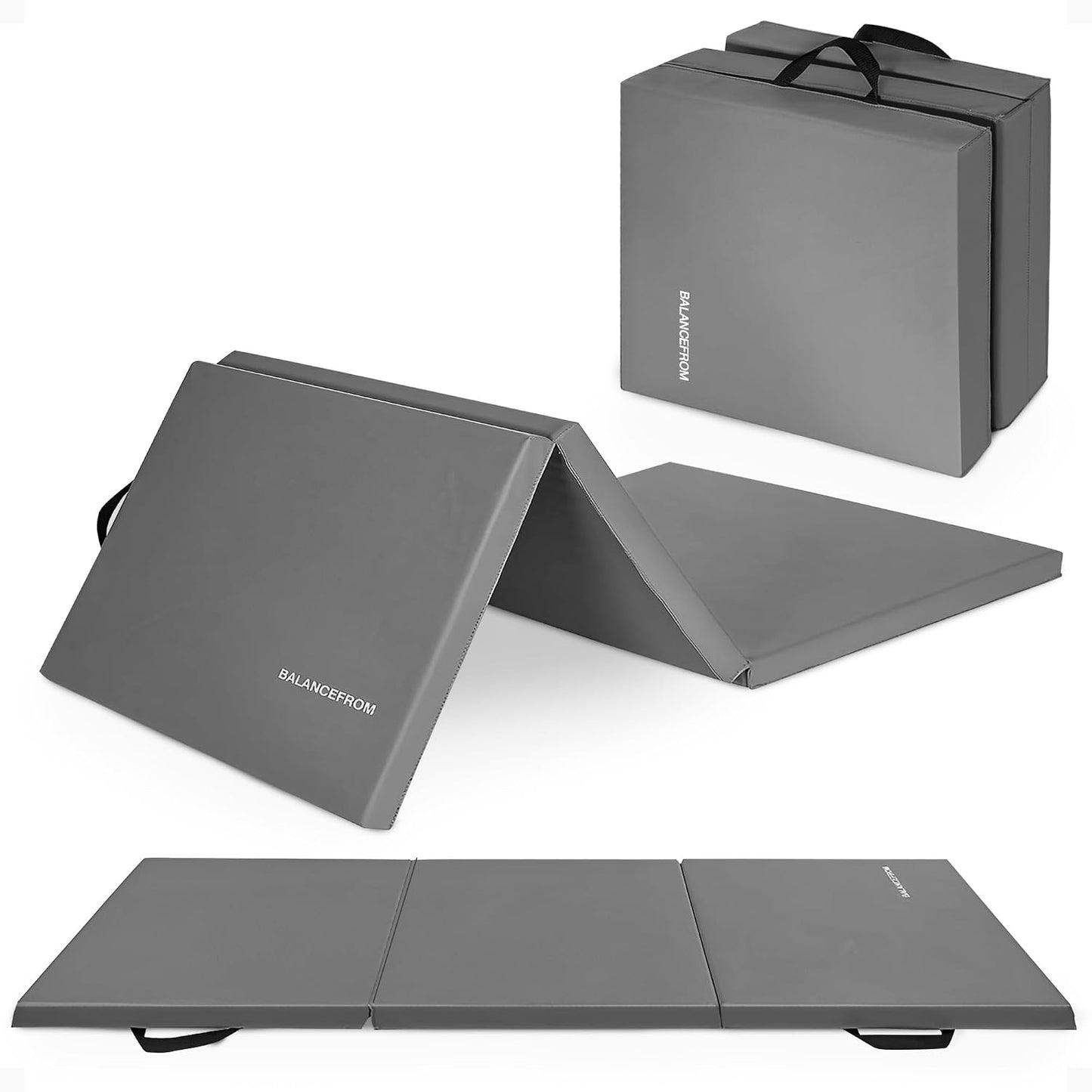 BalanceFrom 6x2 Feet 3-Panel Folding Gymnastics Mat – 2-Inch Thick Pad with Vinyl Surface and Carrying Handles for Tumbling, Yoga, Pilates, Home Workouts, and Martial Arts