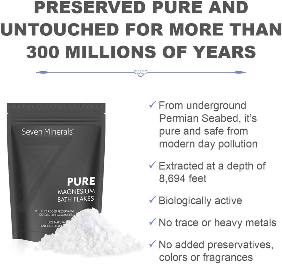 Seven Minerals Deep Relaxation Magnesium Chloride Flakes 3lb – Absorbs Better Than Epsom Salt - Unique Full Bath Soak Formula for Stress and Relaxing with Roman Chamomile & Clary Sage