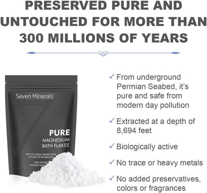 Seven Minerals Deep Relaxation Magnesium Chloride Flakes 3lb – Absorbs Better Than Epsom Salt - Unique Full Bath Soak Formula for Stress and Relaxing with Roman Chamomile & Clary Sage