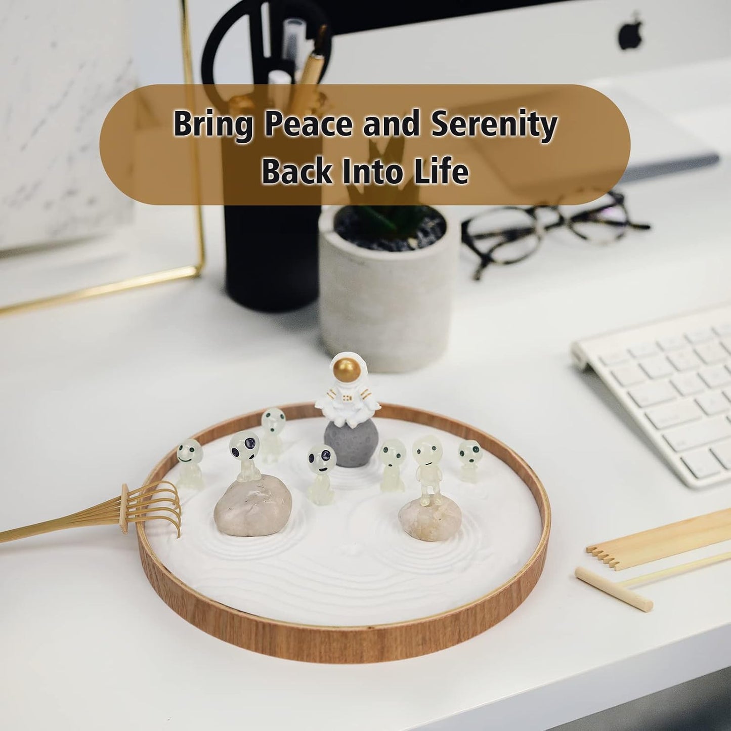 Mini Zen Garden for Desk Bodhi Tree and Buddha | Desktop Sand Tray Japanese Zen Garden Kit for Therapy Office Decor, Home Decor, Meditation Gifts