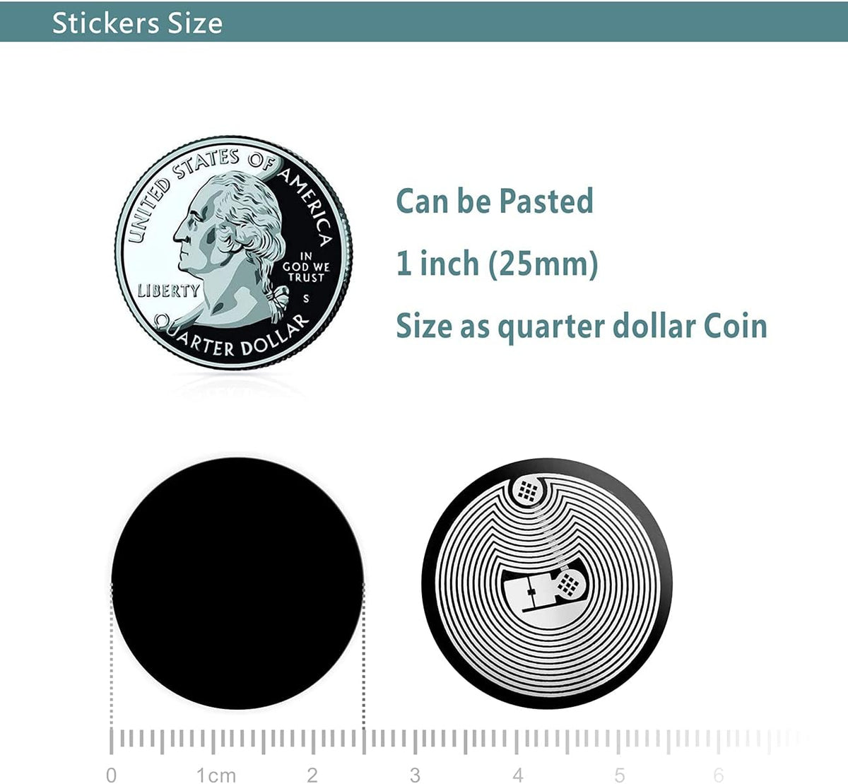 NFC Stickers NFC Tags Sticker NTAG215 NFC Rewritable Black Tags NFC 215 RFID Sticker (25mm) Programmable NFC Tag 504 Bytes Compatible with iPhone and All Other NFC Enabled Devices