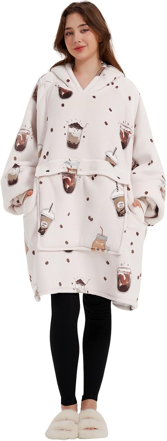 KFUBUO Wearable Blanket Hoodie for Adults Sherpa All Patterns Cat Oversized Sweatshirt Blanket with Pockets for Women