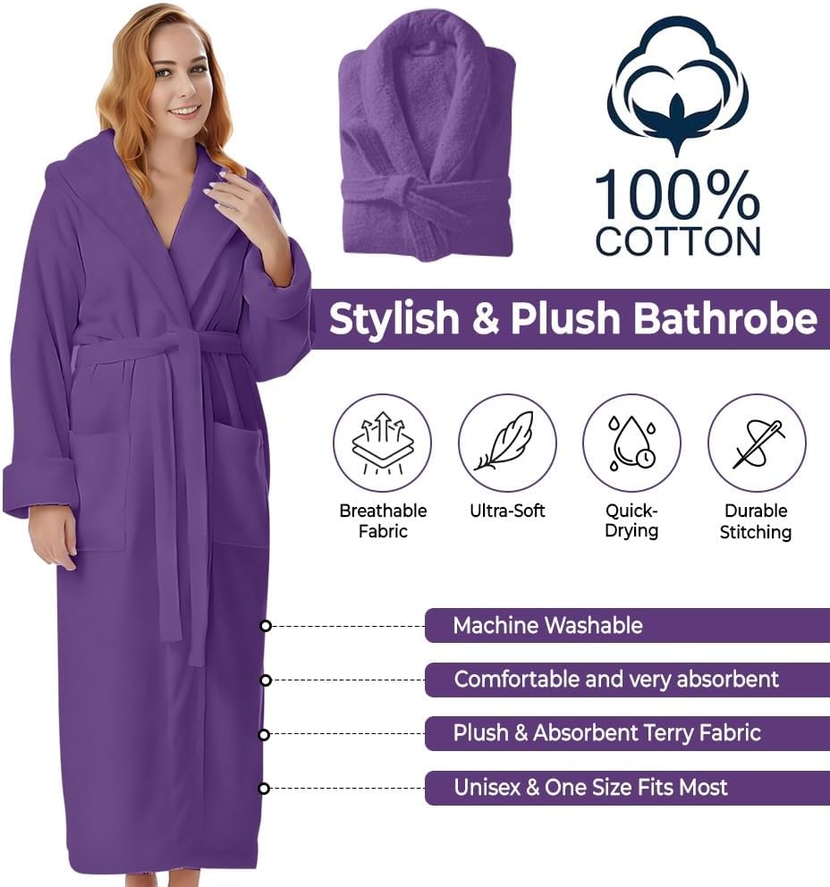 KAHAF COLLECTION Cotton Terry Robes for Women and Men, Terry Shawl Collar Bathrobe, ONE SIZE - UNISEX Men & Women Spa Robe