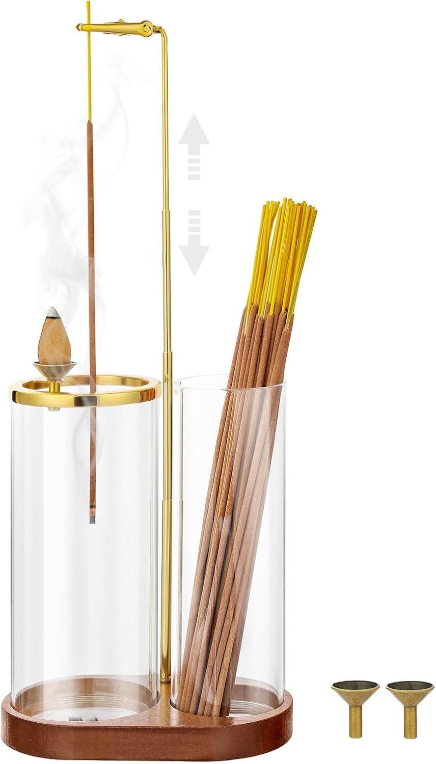 3 in 1 Incense Holder for Sticks Upside Down Anti-Ash Incense Burner with Glass Ash Catcher Backflow Cone Incense Diffuser with Adjustable Threaded Mounting for Mediation Yoga Spa Gifts Home Decor