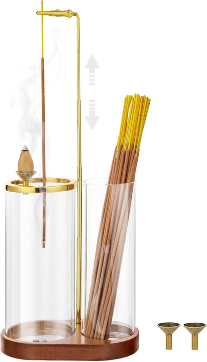 3 in 1 Incense Holder for Sticks Upside Down Anti-Ash Incense Burner with Glass Ash Catcher Backflow Cone Incense Diffuser with Adjustable Threaded Mounting for Mediation Yoga Spa Gifts Home Decor