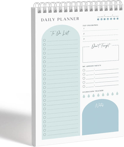 Daily Planner To Do List Notepad 60 Undated Pages,Coral,Twin-ring Spiral Bindling 6x9 Inch Desktop Daily Planning Notepad with Protective Cover,Notebook for Daily Tasks, Water Intake, Habit Tracker