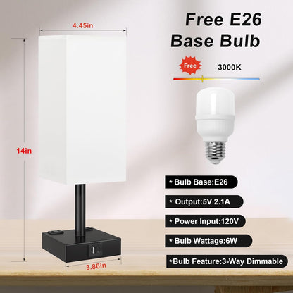 Touch Bedside Table Lamp for Bedroom - Dimmable, USB C+A, 2 AC Outlets