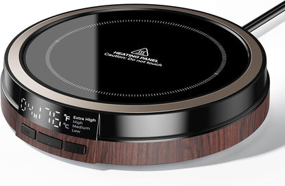 Coffee Mug Warmer for Desk, 50W Fast Heating Cup Warmer with Smart Display, 4 Temps & 12H Timer, Auto Shut Off for Tea, Milk, Hot Drinks - Dark Wood Effect