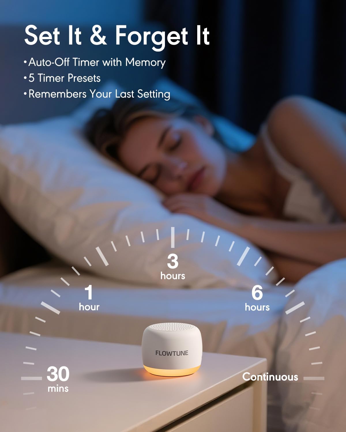 FLOWTUNE Sound Machine White Noise Machine for Baby Adults, 18 Non-looping Sounds, Timer, Memory Function, Portable Sleep Sound Therapy Gift (Mint Green)