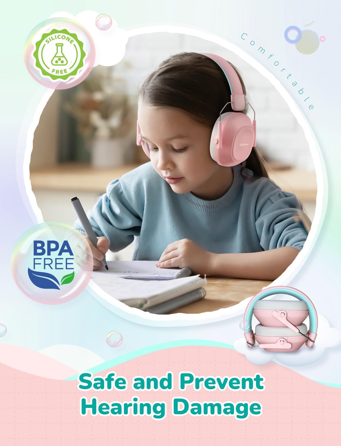 iClever Noise Cancelling Headphones for Kids Adults, SNR 29dB Safety Noise Reduction Ear Muffs for Autism Sensory &Concentration Aid, Ear Hearing Protection for Fireworks/Event/Monster Jam/Concert