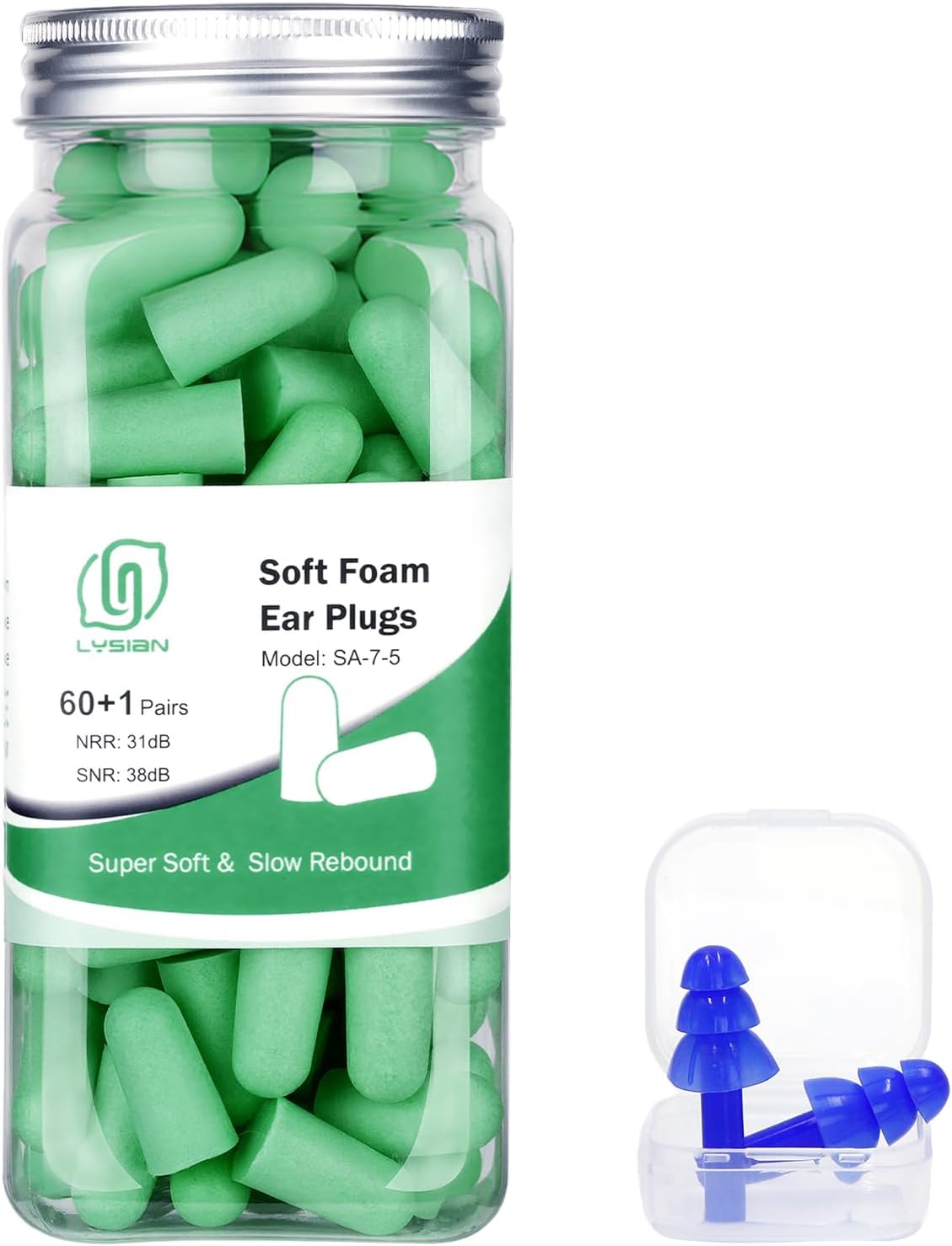 LYSIAN Ultra Soft Foam Earplugs for Sleeping, 38dB SNR Noise Reduction Ear Plugs for Snoring, Shooting, Study, Work and Travel, 60 Pairs, Purple