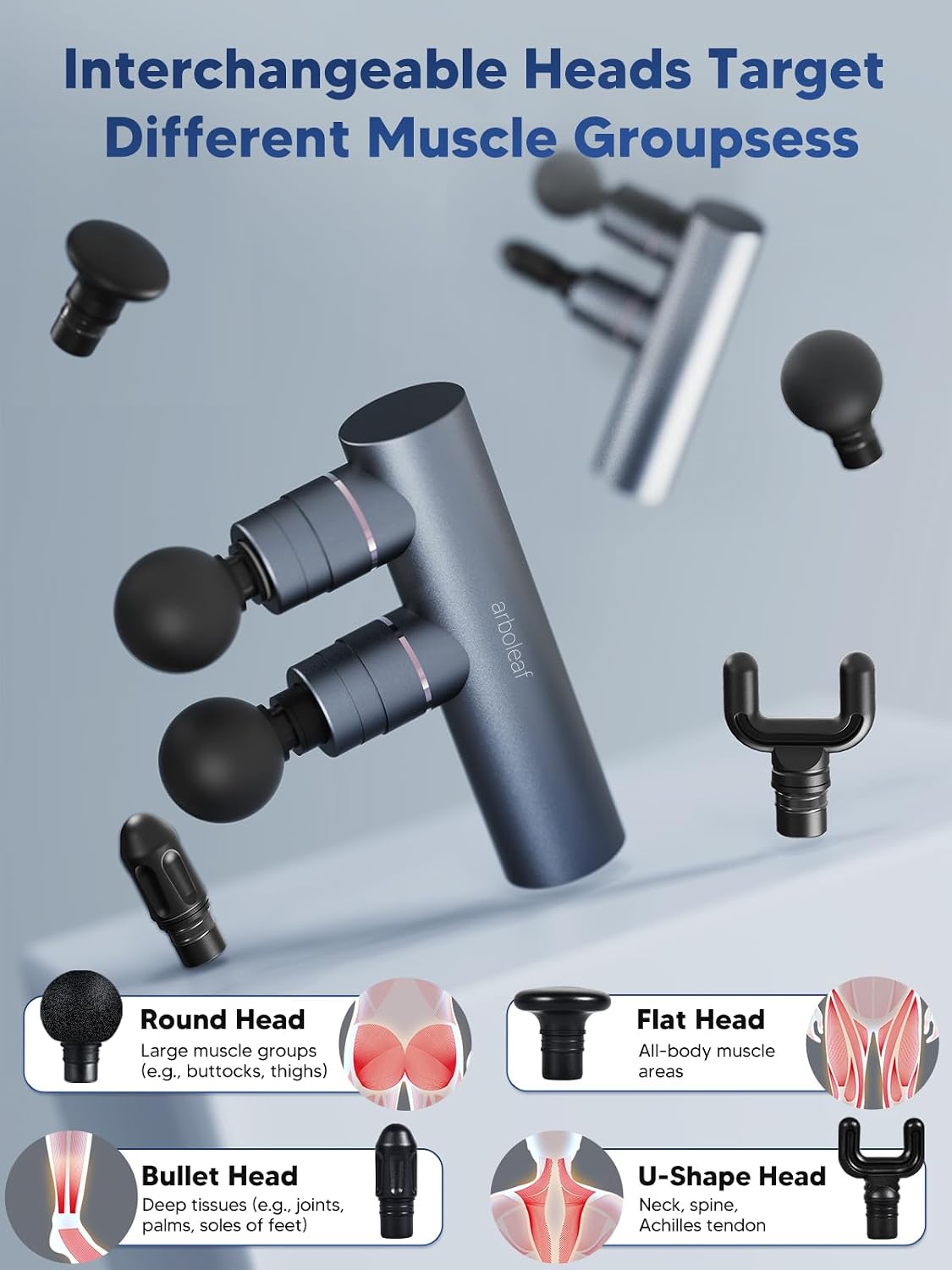arboleaf Massage Gun Deep Tissue, Balance of Power & Portability Full-Metal Percussion Massager with Silent Brushless Motor - Ultra-Quiet Pocket-Sized for Athletes Back Pain Relief Home Office Travel
