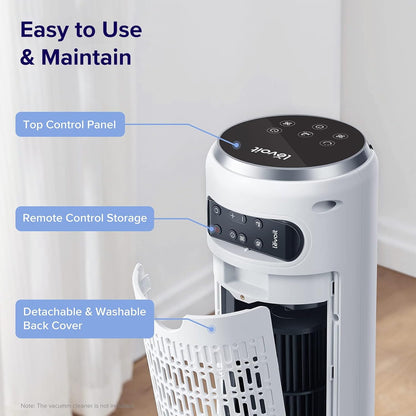 LEVOIT Tower Fan for Bedroom, Standing Fan with 36”-47” Adjustable Height, 90° Oscillating Room Fan, 28dB Quiet for Sleep, 23 ft/s Velocity, 5 Speeds 4 Modes, 12H Timer, Remoter, for Home, White