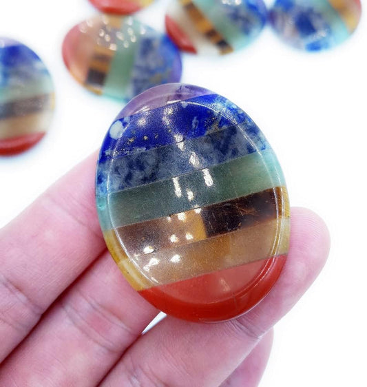 SHARKOOO Thumb Worry Stone for Anxiety, 7 Chakra Crystals Healing Stones, Oval Chakra Worry Stone, Meditation Crystal