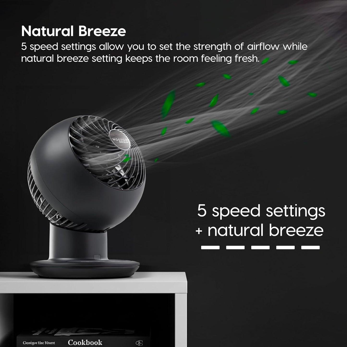 IRIS USA WOOZOO Air Circulator Fan with Remote, Oscillating, 5 Speeds, 82ft Max Air Distance, 90° Adjustable Tilt, 30db Quiet Motor, Small Fan for Bedroom, Office, Dorm, White