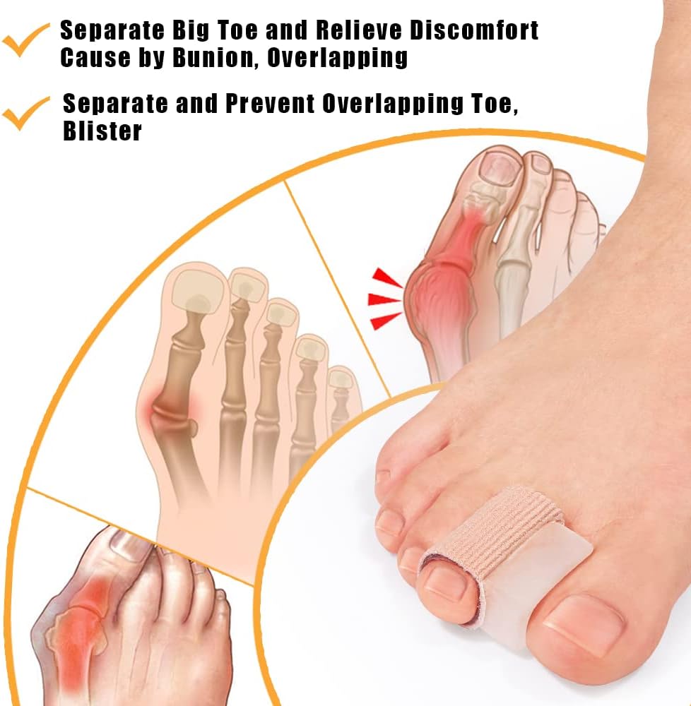 Povihome 6 Pack Gel Toe Spacer Separators(0.6'' Thick), Bunion Corrector for Overlapping Toe (1st/2nd Toe), Silicone Toe Spacers with Soft Gel Lining for Hallux & Bunion Pain Relief