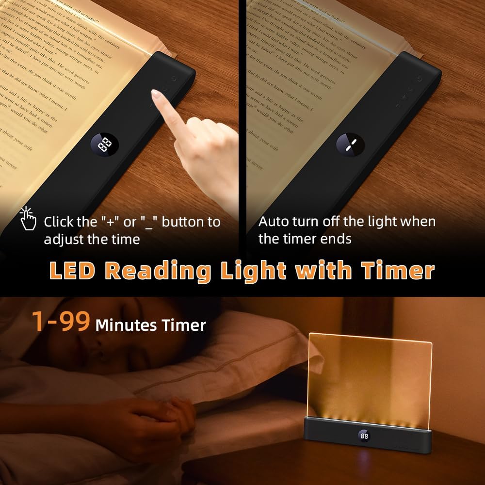 LED Book Light and Night Light 2 in 1, 3 Color Temperatures & Stepless Dimming, USB Rechargeable Reading Light with Timer for Night Reading (White)