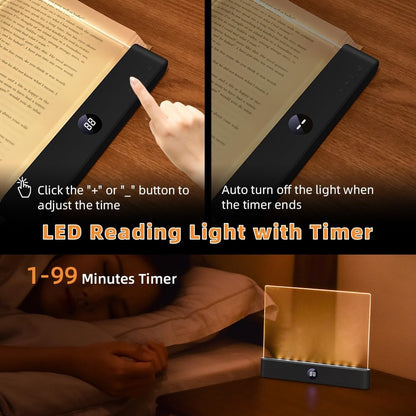 LED Book Light and Night Light 2 in 1, 3 Color Temperatures & Stepless Dimming, USB Rechargeable Reading Light with Timer for Night Reading (White)