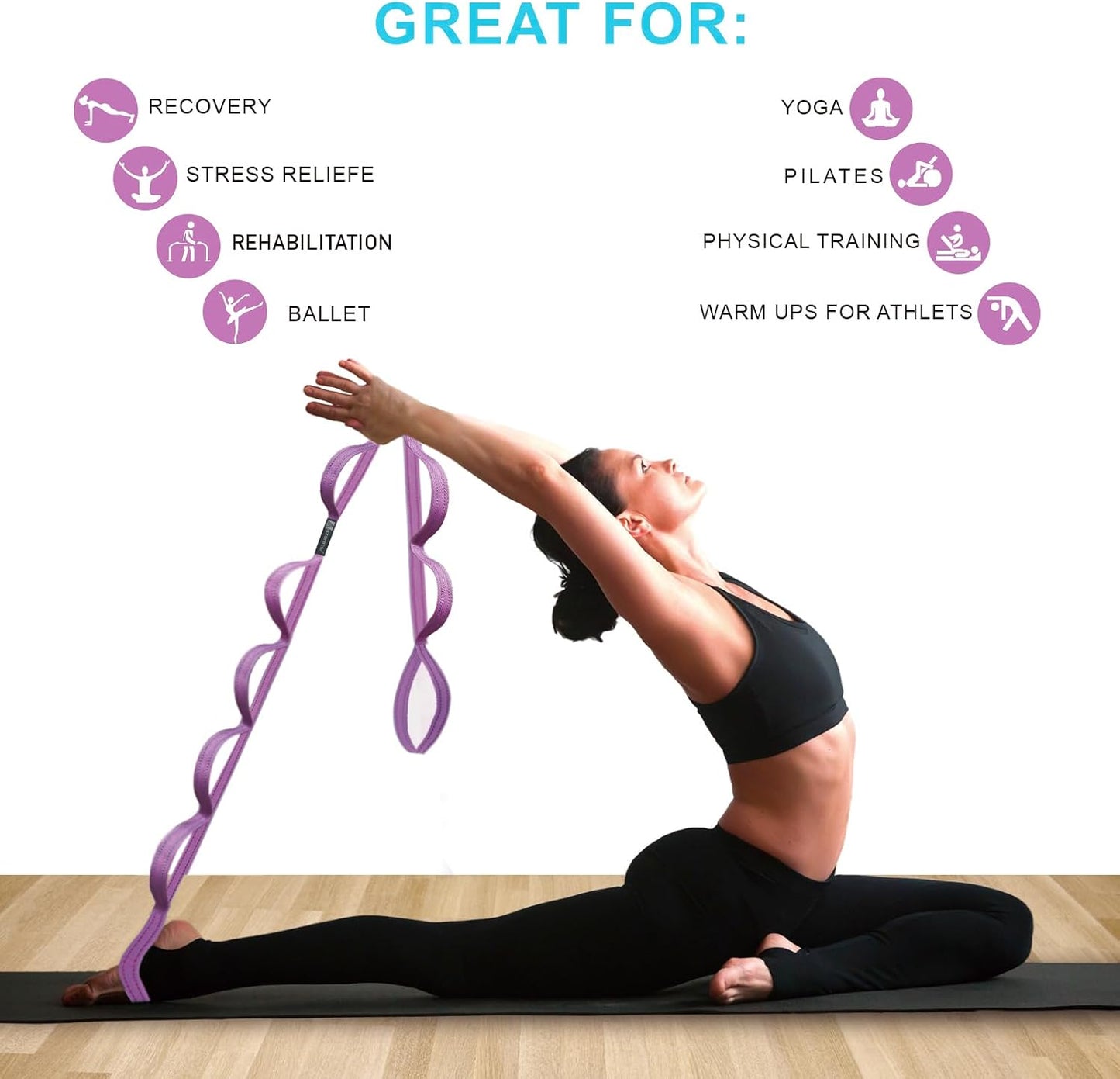 A AZURELIFE Premium Durable Stretch Straps with Loops, Stretching Strap for Physical Therapy, Multi-Loop Yoga Strap Fitness Exercise Strap for Yoga, Pilates, Dance, Flexibility&Exercise