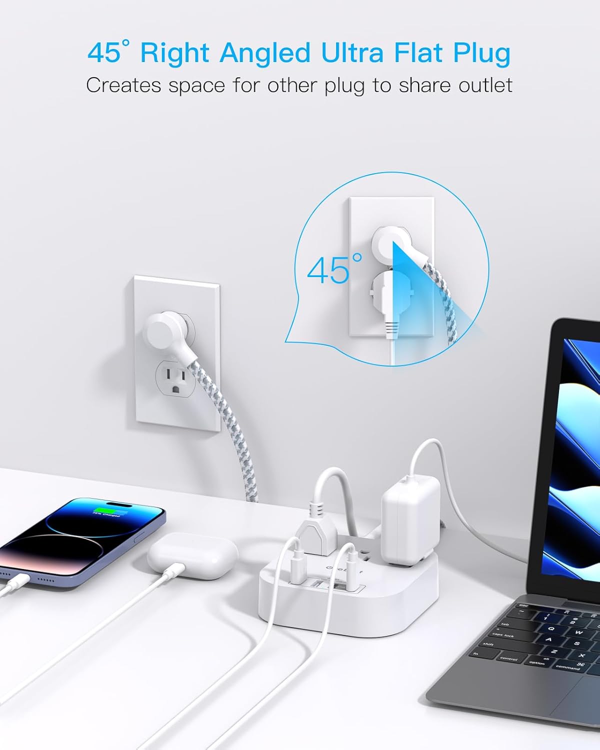 One Beat Power Strip with USB C, 3 Outlets 4 USB Ports (22.5W/4.5A), 6ft