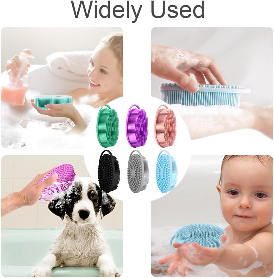 Soft Silicone Body Scrubber 2 PCS Silicone Body Shower, Silicone Loofah 2 in 1 Bath and Shampoo Brush, Body Scrubber Shower Cleaning Exfoliating Use for Sensitive Skin, Lather Well(Black and Pink)