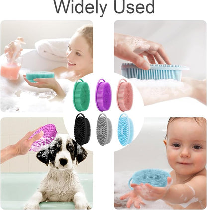 Soft Silicone Body Scrubber 2 PCS Silicone Body Shower, Silicone Loofah 2 in 1 Bath and Shampoo Brush, Body Scrubber Shower Cleaning Exfoliating Use for Sensitive Skin, Lather Well(Black and Pink)