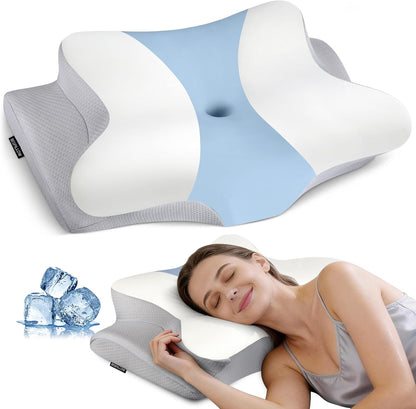 Cervical Neck Pillow for Pain Relief - Ergonomic Side Sleeper Pillow for Neck Support, Cooling Memory Foam Pillows, Contour Pillow Orthopedic Bed Pillow for Back Stomach Sleepers (Dark Grey)