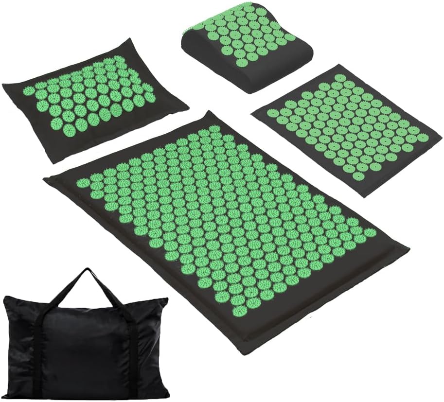 XiaoMaGe Acupressure Mat and Pillow Set with Bag - Extra Long Acupuncture Mat for Neck & Back Pain Relief- Naturally Relaxation Gift for Women - Stress Relief Massage Mat (Black)