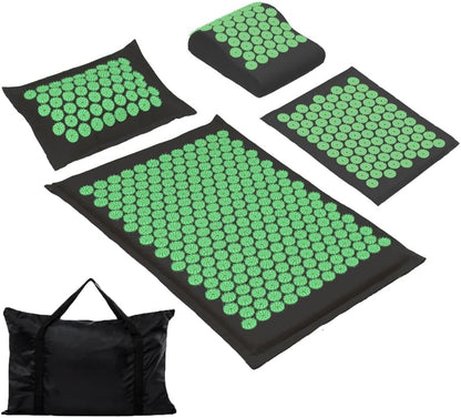 XiaoMaGe Acupressure Mat and Pillow Set with Bag - Extra Long Acupuncture Mat for Neck & Back Pain Relief- Naturally Relaxation Gift for Women - Stress Relief Massage Mat (Black)