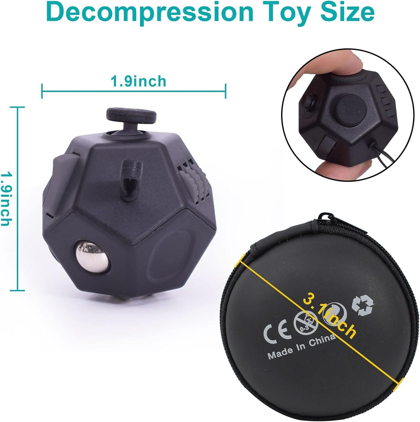 UOOEFUN Small Fidget Toys,12 Sided Fidget Toys,Mini Cube Toys Relief Stress,Autism and Anxiety Depression Anti for Kids Adults Improve Focus (Grey)