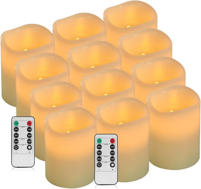Vinkor Flameless Candles Battery Operated Candles Real Wax Pillar LED Candles with 10-Key Remote and Cycling 24 Hours Timer (Ivory 4" 5" 6" 7" 8" 9")