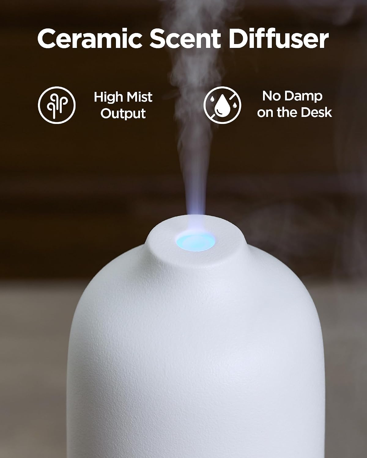 InnoGear Aromatherapy Diffuser, 150ml Ceramic Diffuser Mother's Gift Ultrasonic Humidifier Cool Mist Essential Oil Diffusers for Home Air Diffuser with 2 Mist Modes Waterless Auto Off, White
