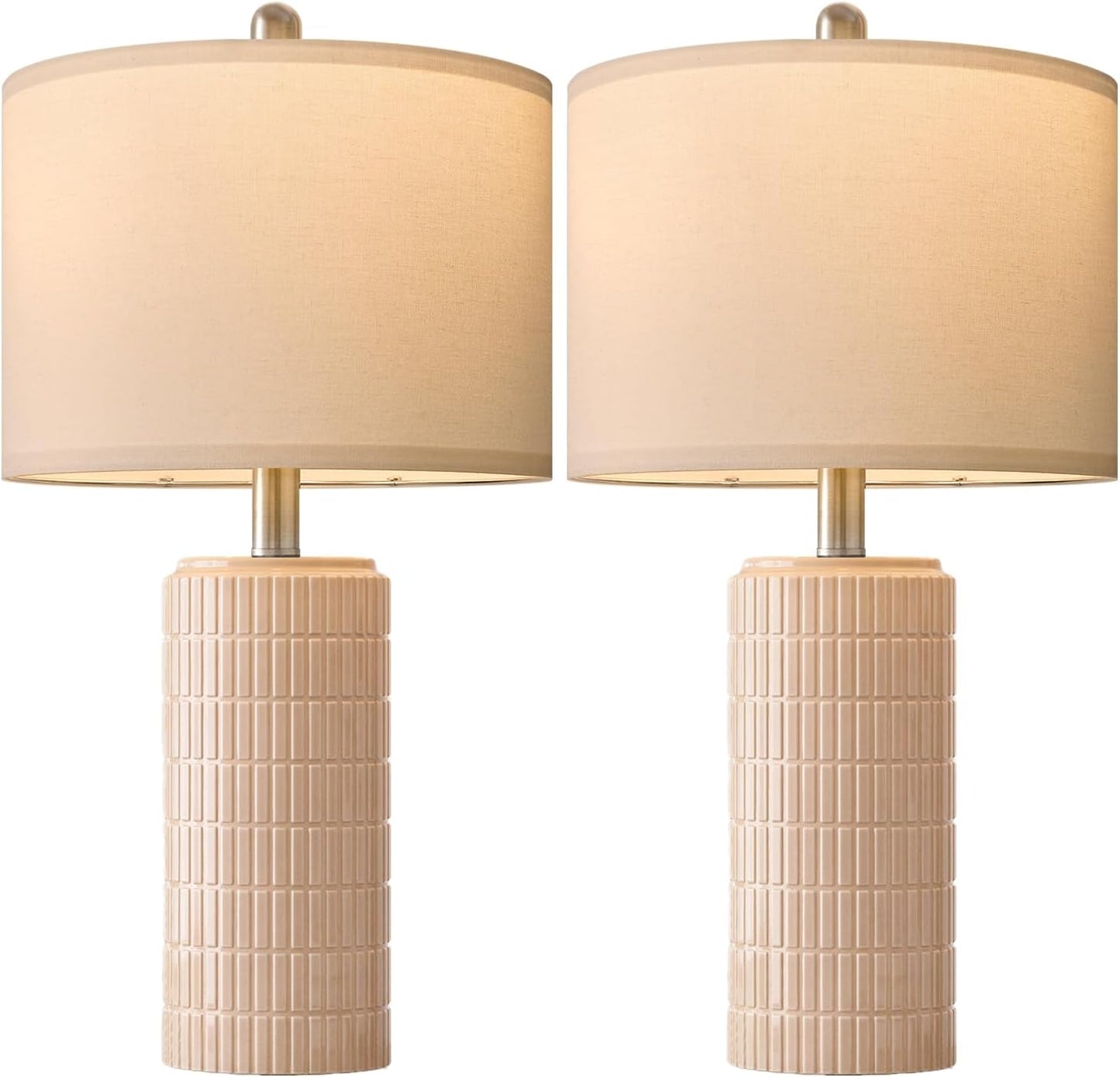 PoKat 23" Modern Ceramic Table Lamp Set of 2 for Living Room White Desk Lamps for Bedroom Farmhouse Bedside Nightstand Lamp House Warming Gifts New Home Decor End Table Lamps Gifts for Women Mom Beige