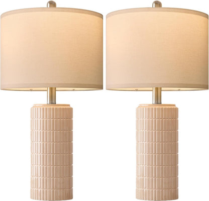 PoKat 23" Modern Ceramic Table Lamp Set of 2 for Living Room White Desk Lamps for Bedroom Farmhouse Bedside Nightstand Lamp House Warming Gifts New Home Decor End Table Lamps Gifts for Women Mom Beige