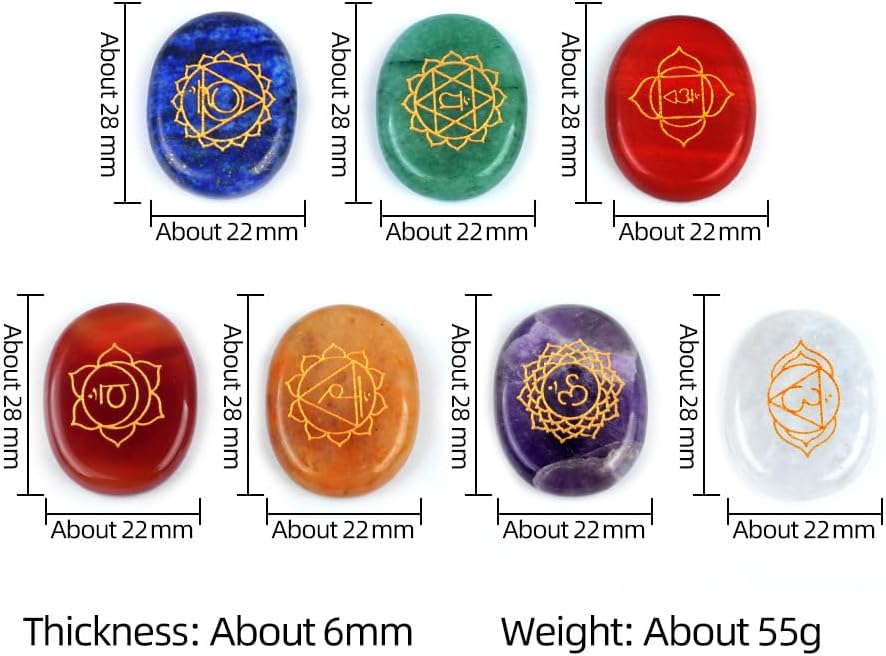 Gemstone Worry Stone, Chakras Worry Stone for Anxiety, Hand Carved Natural Pocket Palm Stones Water Drop Shape 7 Chakra Crystals and Healing Stones for Yoga Meditation 1.7"