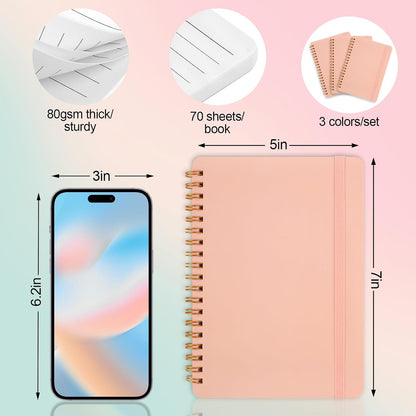 Utron 3 PCS Small Spiral Notebook 5x7, Notebooks for Note Taking, Morandi Spiral Journal Notebook, Work Notebook Small Notebooks 5x7 with Strap, Cute Notebooks for Women 70 Sheets/Note Books