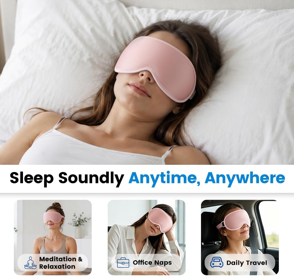 Weighted Eye Masks for Sleep: 3D Contoured Blackout Sleep Mask with Zero Eye Pressure, Eyelash Friendly Eye Mask for Women, Essentials for Airplane Travel, Night Shift Nurse, Office & Naps, Pink