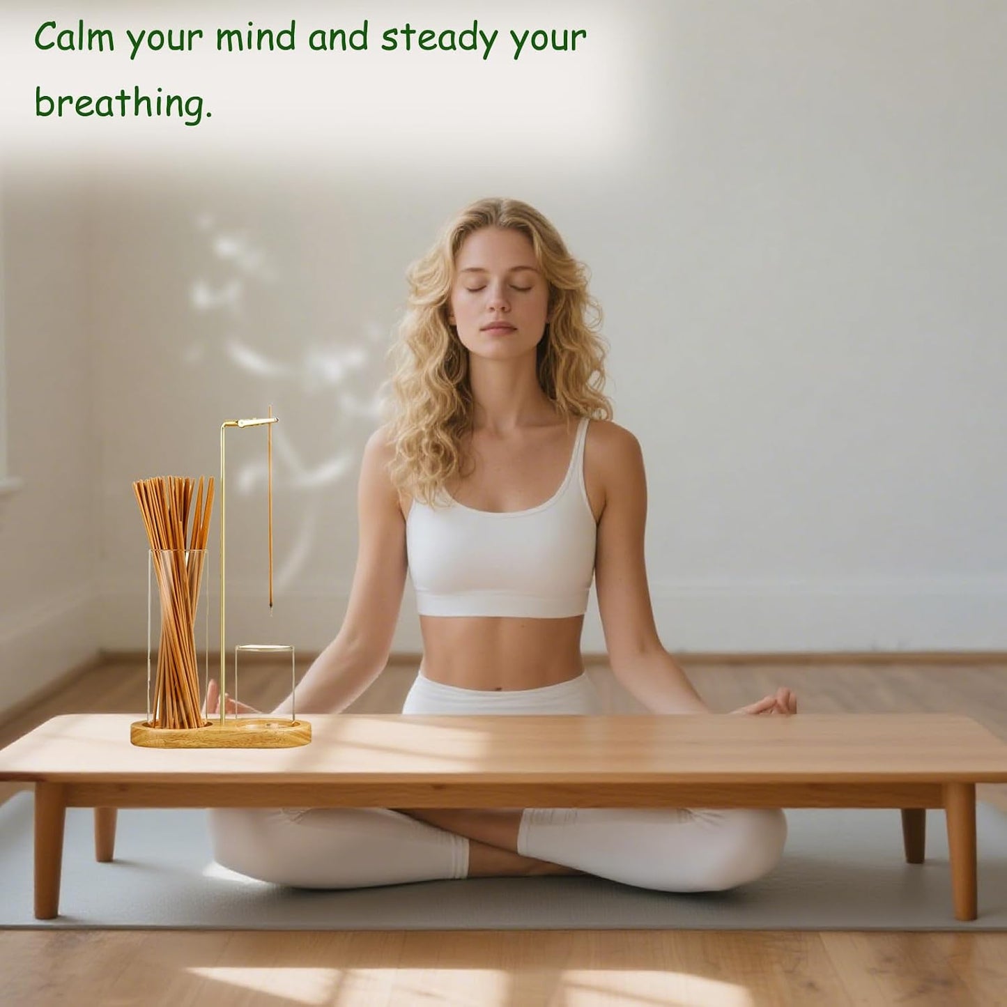 2 in 1 Incense Holder for Sticks, Insence-Stick Holder with Glass Ash Catcher & Incense Sticks Organizer, Anti-Ash Flying Incense Burne for Yoga, Spa, Meditation, Wooden Home Decor