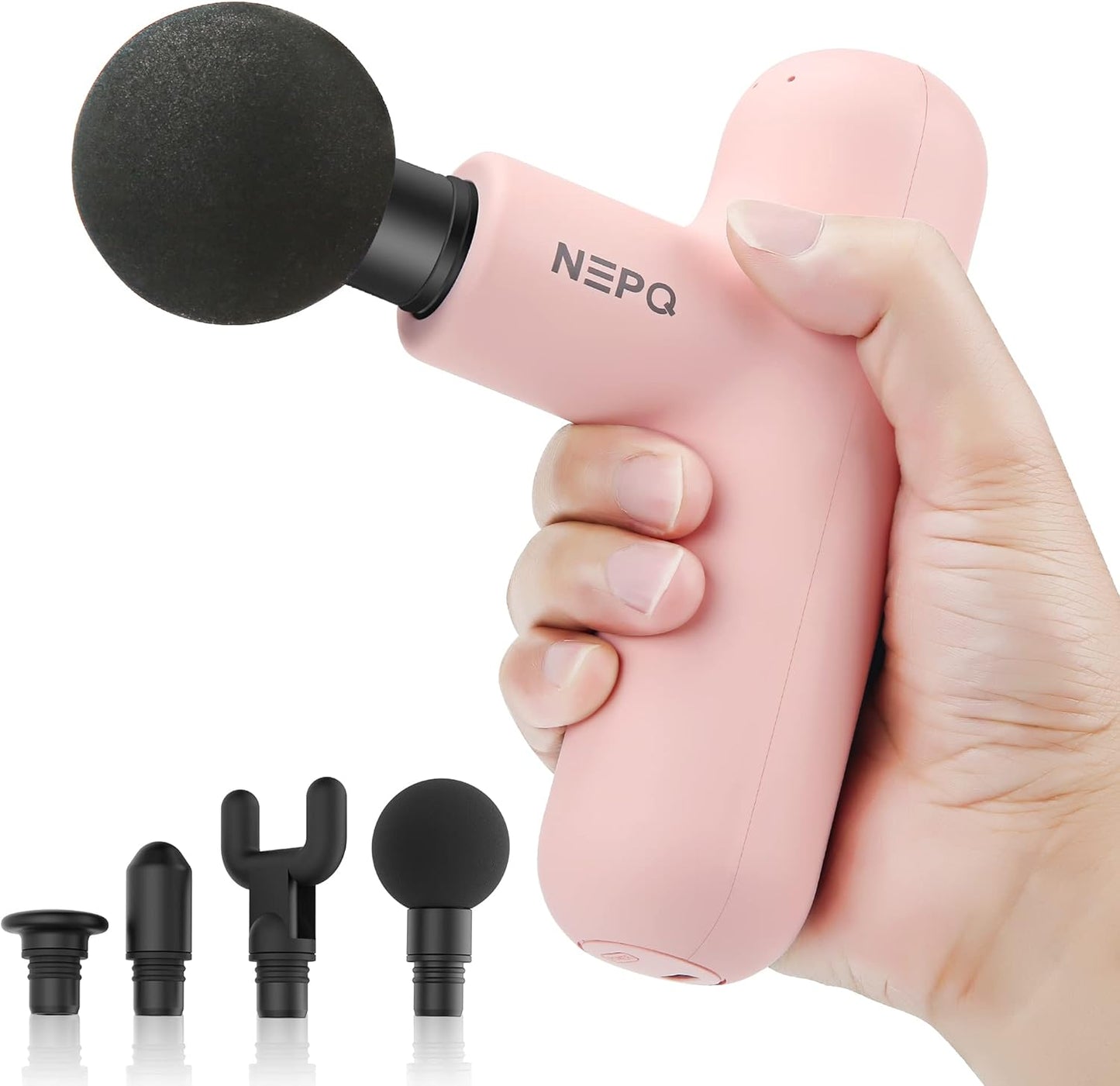 NEPQ Mini Massage Gun, Powerful Fascial Gun Portable Deep Tissue Percussion Muscle Back Head Massager for Pain Relief with 4 Massage Heads High-Intensity Vibration Rechargeable Small Massage Gun