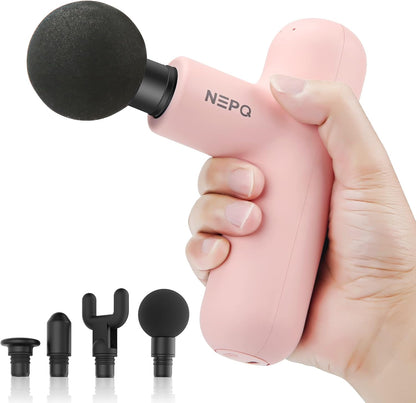 NEPQ Mini Massage Gun, Powerful Fascial Gun Portable Deep Tissue Percussion Muscle Back Head Massager for Pain Relief with 4 Massage Heads High-Intensity Vibration Rechargeable Small Massage Gun